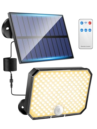 One Fire Solarlampen für Außen, 190 LED 3000k Warmes Licht Solarlampen für Außen mit Bewegungsmelder,3 Modi Solarleuchten für Außen, IP65 Wasserdicht Solarlampen für Außen Garten mit Fernbedienung