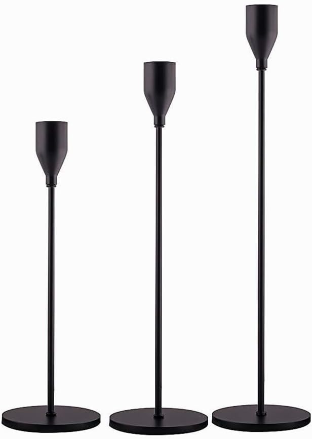 Candle Holder Matte Black Candle Holders Set of 3 for Taper Candles, Fits 3/4 inch Thick &Led