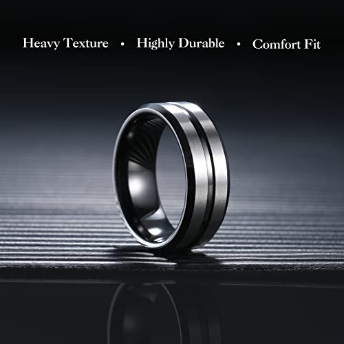 Image of King Will Tungsten Carbide Wedding Band for Men Women-6 /8 /10mm Width Multicolor Available with Grooved Center Wedding Ring Suitable for Work, Gym Comfort Fit Size 4-16