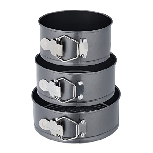 Relaxdays Springform Set, 3 runde Backformen, Ø 14, 16, 18 cm, Edelstahl, Antihaftbeschichtung, Tortenform, anthrazit Relaxdays Springform Set, 3 runde Backformen, Ø 14, 16, 18 cm, Edelstahl, Antihaftbeschichtung, Tortenform, anthrazit