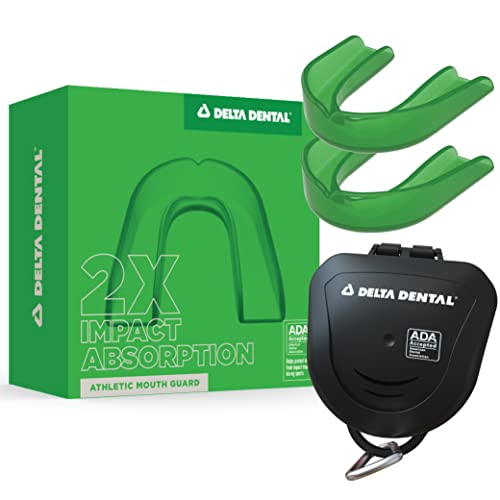 Delta Dental Athletic Sports Mouth Guard - Ada Accepted - 2X The Impact Absorption Of Traditional Mouthguards For Contact Sports - Works With Braces (Adult, Green) 2 Pack #TOP23