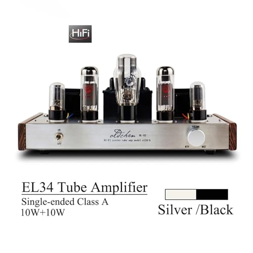 EL34-B Tube Amplifier Pure Class A Home Theatre Vacuum Tube HiFi Power Amplifier 10W, Black (Sliver)
