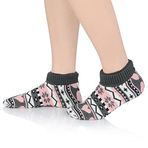 Durio Slipper Socks for Women Cozy Slipper Socks Winter Slipper Socks for Women Grippers Warm Slipper Socks with Grippers H Black&Gray Stripes One Size3