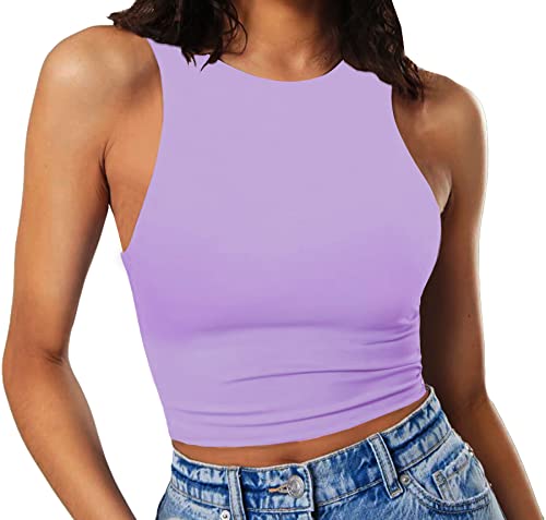 GEMBERA Women's High Neck Crop Tops Basic Racer Back Cropped