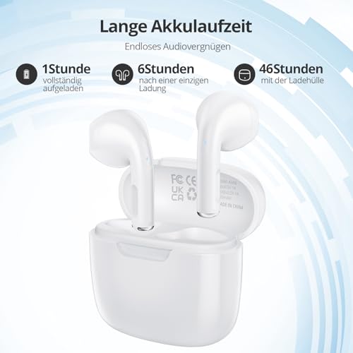 Ciciloud Bluetooth Kopfhörer, Kopfhörer Kabellos Bluetooth 5.3 mit 4 ENC Mikrofon, In Ear kopfhörer Bluetooth mit HiFi Stereo Tiefer Bass, IP7 Wasserdicht Kopfhörer Sport USB-C