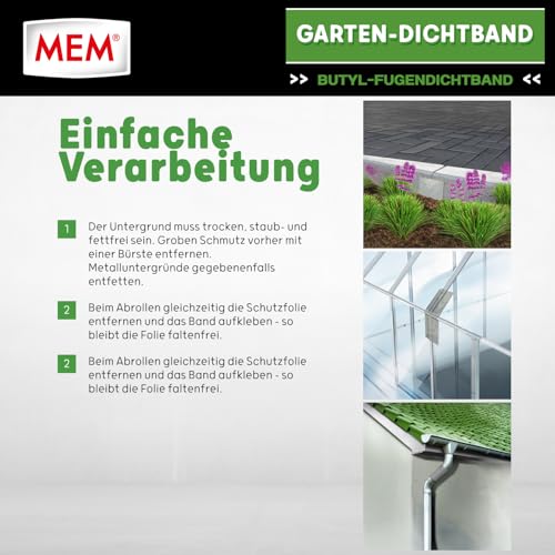 MEM Garten-Dichtband 10 m x 7,5 cm, Butyl-Fugendichtband, Lösemittelfreies und Selbstklebendes Dichtungsband, Klebt Enorm, Grau