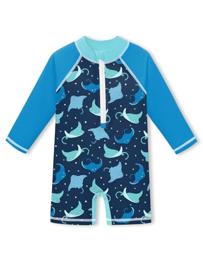 Image of BesserBay Baby Boy Swimsuit UPF 50+ Zip Front Long Sleeve Snaps Bottom One Piece Rash Guard 0-36 Months