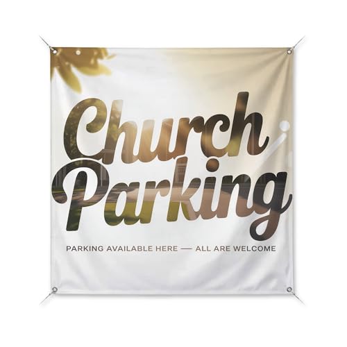 Church Parking Large Banners and Signs for Outdoor by BCB Print | Church Polyester Banner with 4 Hole for Easy Hang Indoor & Outdoor | 3x3ft Banner to Promote Business | HD Made in USA
