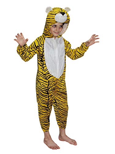 Image of Kaku Fancy Dresses Fleece Tiger Wild Animal Costume For Kids -Yellow, 5-6 Years|Animal Fancy Dress For Boys & Girls