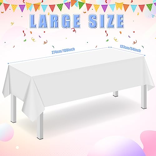 Image of 16 Pack White Plastic Tablecloth for Rectangle Tables, Premium Decorative White Disposable Table Cloths for Parties, Bulk Rectangle Party Table Cover for Birthday, Wedding, Anniversary, 54 x 108 Inch
