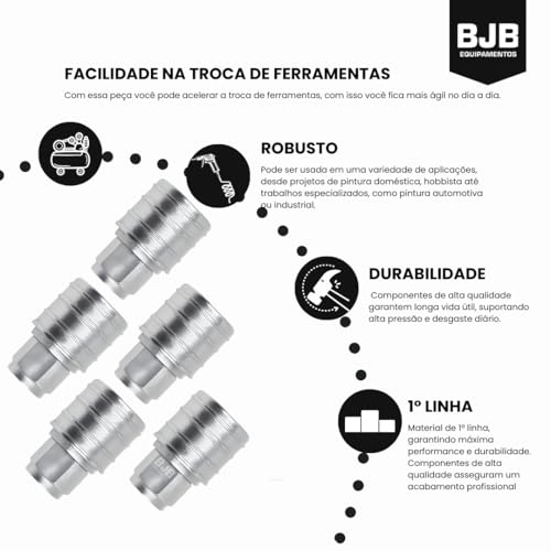 BJB equipamentos - Engate Rápido 1/4 Rosca Fêmea Para Mangueira Compressor, Pacote com 5.