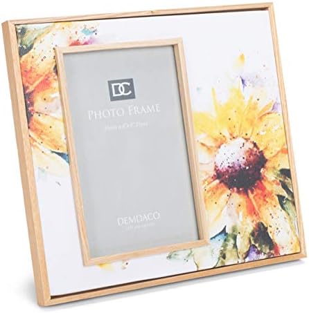 DEMDACO Dean Crouser Sunflower Yellow Flower Wall Art Holds 4 x 6 Photo in 8.75 x 7.75 Wood and Canvas Tabletop Picture Frame