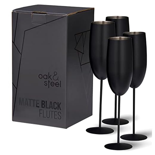 Leonardo Puccini Sekt-Gläser, 6er Set, spülmaschinenfeste Prosecco-Gläser, Sekt-Kelch mit gezogenem Stiel, Champagner-Gläser Set, 280 ml, 069550 6 Oak & Steel - 4 Edelstahl Sektgläser Geschenkset (285ml), Champagner & Prosecco Gläser - Matte Schwarz - Robust & Unzerbrechlich