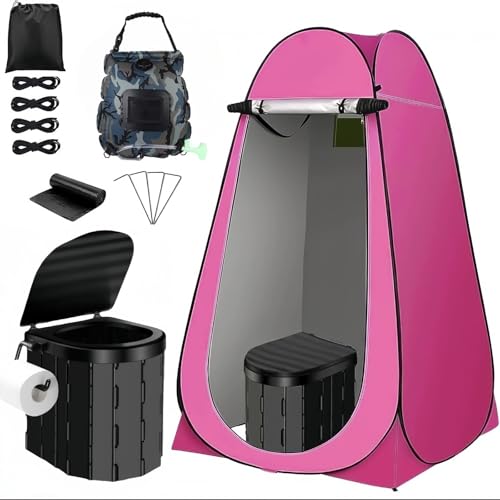 FWYTT 簡易トイレ 災害用 防災 トイレ えテント折りたたみ アウトドア キャンプ 防災グッズ 登山 渋滞 旅行 建設現場 車載 車中泊グッズ 介護用 持ち運び 組立簡単 災害用 (グリーン, 防災 トイレ+テント+シャワー) (メイル赤色) [並行輸