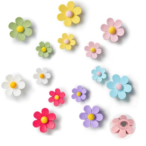 Taicols 14 Pcs Multicolor Flower Shape Strong Magnets for Whiteboard, 3D Cute Fridge Magnets, Kitchen, Refrigrator and Office, Flower Magnets for Kitchen Locker (7 Small+7 Large)