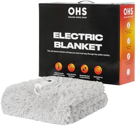 OHS Electric Blanket Fluffy, Heated Throw Blanket Bed Warmer Sofa Comfort Control Bed Over Blanket, 9 Heat Settings Quick Heat Up & Overheat Protection, Charcoal Grey 160cm x 130cm