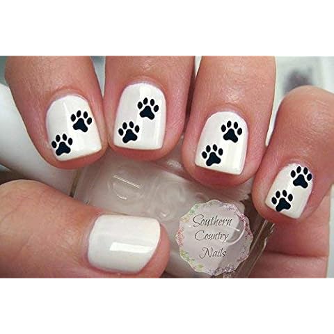 Black Paw Prints Nail Art Decals - Set of 40 Decals Cover