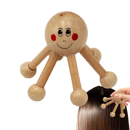 Masajeador de cabeza en forma de araña, masajeador de cabelludo de mano de madera, herramienta de masaje manual de 6 patas, cabelludo relajante para el crecimiento del cabello, madera