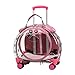 Pet Carrier Trolley Case for Cats and Small Dogs Airline Approved Portable Travel Crate with Clear Windows Ventilation Holes Shock Absorbing Wheels Telescopic Handle Pink