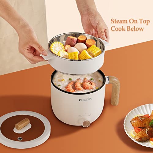 Dezin Electric Hot Pot with Steamer, 1.5L Nonstick Ramen Cooker, 2 in