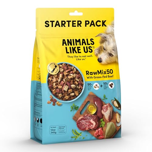 Animals Like Us Raw Freeze Dried Dog Food RawMix50 Premium Grass-Fed Beef Recipe, Protein Rich, Includes Kibble, Non-GMO, No Wheat or Corn, 12 oz