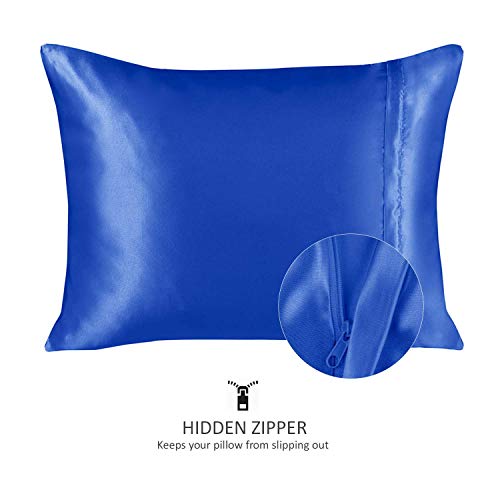 Image of BLISSFORD Luxury Satin Pillowcase with Zipper, King Size (1 Pack), Royal Blue (Silky Satin Pillow Case for Hair)