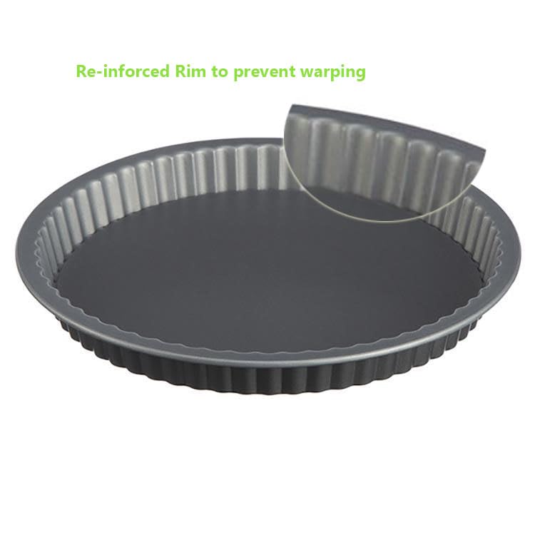 Quiche Pan 24cm, Non-Stick Pie Tin with Loose Base for Baking Flans, Fluted Round Pan, Dish, Carbon Steel, Dark Grey - Image 5