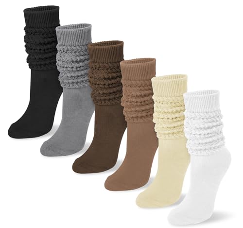 YSense 6 Pairs Slouch Socks Women, Thigh High Long Boot Stockings for Women, Soft Knit Casual Crew Slouchy Socks for Winter