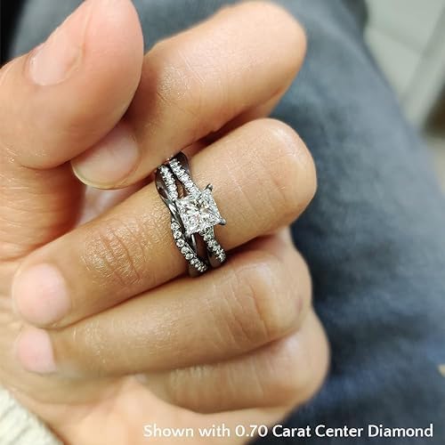 Finecreation_usa -2.00 Ctw Princess Cut Diamond Solitaire Wedding Engagement Ring Bridal Set, 14K Black Gold Finish