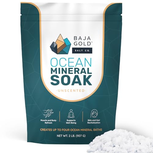 Baja Gold Ocean Mineral Soak- Organic Epsom Salt Bath Soak for Relaxation & Skin - Magnesium Flakes Bath Soak for Sleep & Muscles - Unscented, 2 Lb Resealable Bag