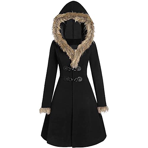 EnnUerporinKS Womens Winter Coats Double Breasted Hooded Slim Long Sleeve Overcoat Fall Warm Mid Plaid Jacket Retro Coat Cover