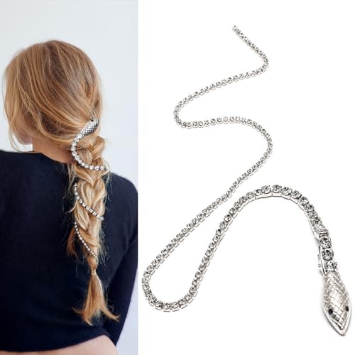 Halloween Snake Hair Clips Chains for Women Girls Glitter Punk Tassel Hair Clips Rhinestone Hairpins Sparkle Gems Barrettes Goth Sliver Snake Hair Accessories for Halloween Party Cosplay Costume 1Pcs