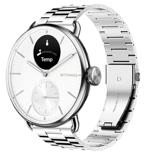 Compatible for Withings Smartwatch Bands, Lamshaw 18mm, 20mm Stainless Steel Metal Replacement Strap Bracelet Men & Women Compatible for Withings ScanWatch 2 42mm/ScanWatch Horizon/ScanWatch