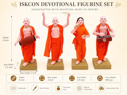 Image of Handmade Terracotta ISKCON Sankirtan Mandali Idol Set |6 Inch Clay Devotional Figurines with Fabric Dress for Mandir Decor and Gifting