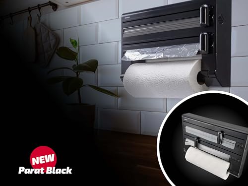 Leifheit Parat Black wall mounted roll holder, kitchen roll holder wall mounted in a modern design for three rolls, clean cut edges, kitchen roll dispenser with ergonomic shape, black - Image 6