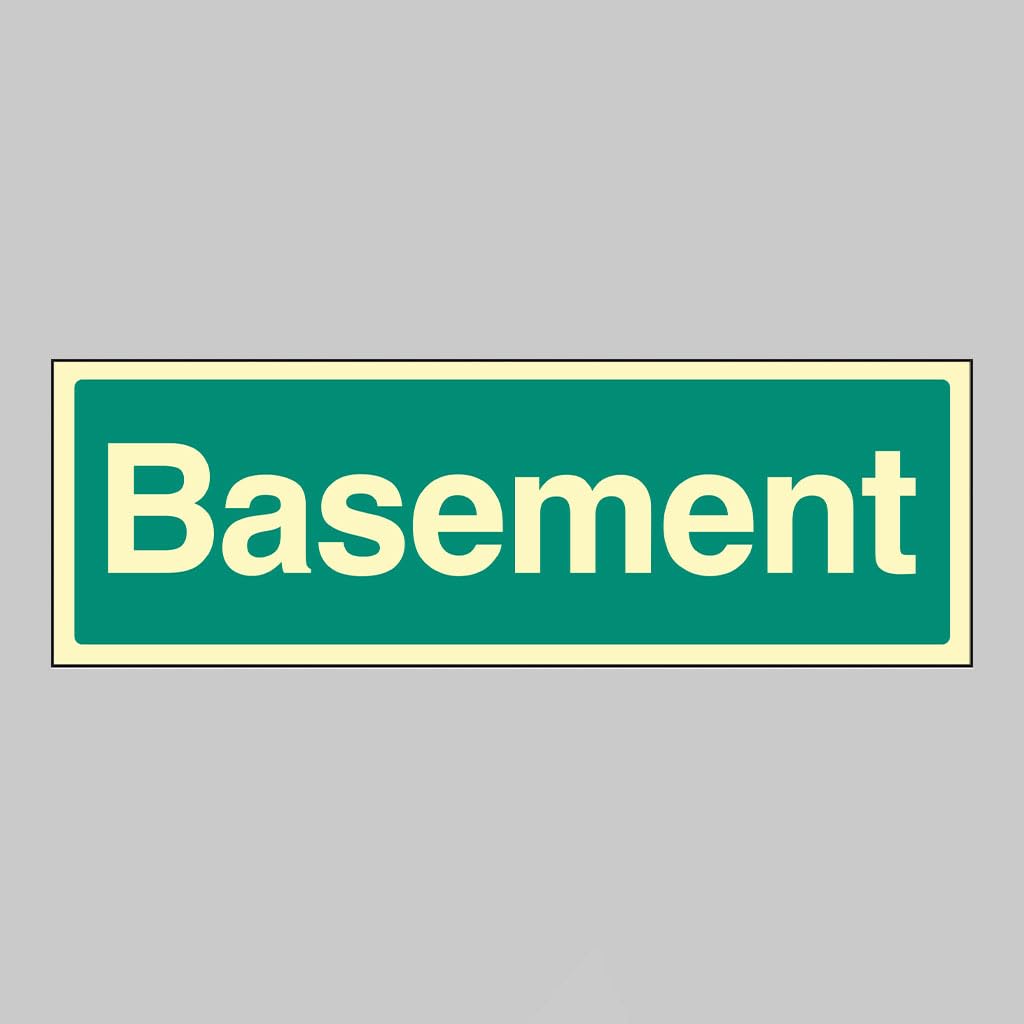 Basement (glow in the dark rigid pvc sign) - size: 450x150mm (Caledonia Signs - SKU: 32184L)