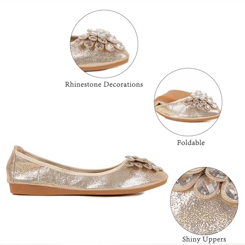 Flats Shoes for Women Rhinestone Wedding Ballerina Shoes Foldable Sparkly Comfort Slip on Flat Dressy Flats3
