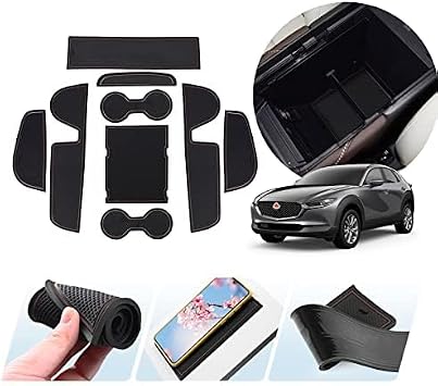 2019-2025 Mazda CX-30 Center Console Liners Mats Cup Holder Inserts Mats Non-Slip 2025 Mazda CX-30 Center Console Shifter Liner Trim Mats Anti-dust Door Pocket Liners Accessories 10 PCSBrown