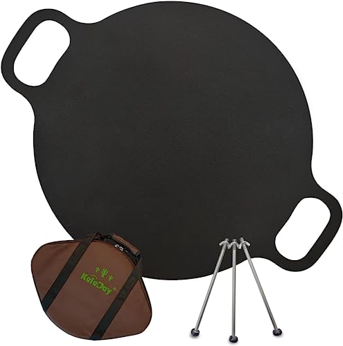 Keleday 15 Inch Cast Iron Grill/Griddle,Nonstick Carbon Steel Round Comal With Handles Cast Iron Stovetop,Pre-Seasoned Cast Iron Grilling Wok,Carbon Steel Paella & Griddle Pan - Professional Cookware #TOP7