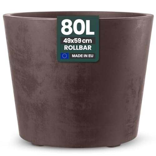 Kreher XXL Pflanzkübel Millennium mit rollbarer Plattform und einem Volumen von 80 Liter! Tolle Naturstein Optik in Braun oder Anthrazit! Maße: 59 x 49 cm (ØxH) (Braun)