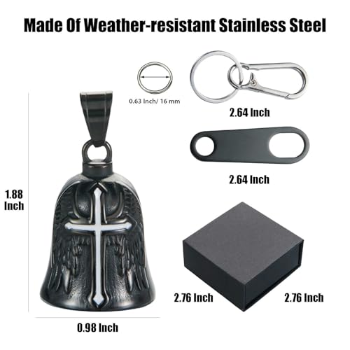 Image of Motorcycle Bell Guardian Angel Charm - Weather-resistant Good Luck Gremlin Bells With Gift Box, Legend Card, Keychain