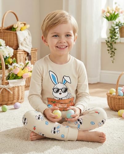 Image of DAUGHTER QUEEN Boys Pajamas 4 Pieces Long Set 100% Cotton Sleepwear Size 18 Months-12 Years