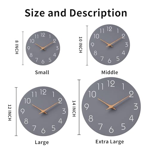 Image of Mosewa Wall Clock 12 Inch Gray Silent Non Ticking Battery Operated Modern Simple Clock Decorative for Kitchen Home Bedroom Bathroom Office Living Room