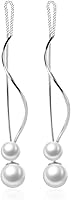 Vista 1 de SLUYNZ Sterling Silver Pearls Dangle Earrings Curve Chain for Women Girls Pearls Threader Wedding Earrings for Brides