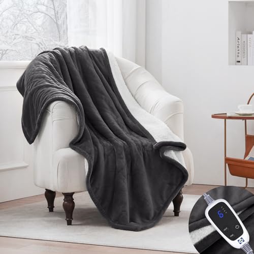 Sealy KTHT00013-DG Heated Throw Blanket, Flannel & Sherpa Reversible Electric Throw thumb #2