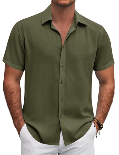 Chemise d'été à manches courtes COOFANDY boutonnée légère pour homme en lin décontracté