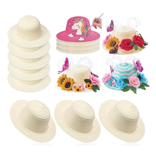 Exogio Juego de 20 sombreros de paja DIY, sombrero de sol para playa, verano, trabajo, sombreros de campesino para hombres, mujeres, niños, decoración de fiesta de cumpleaños de vaquero
