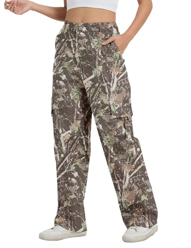 Image of Cargo Pants for Women High Waist Wide Leg Stretchy Pull On Baggy Casual Pants with Pockets