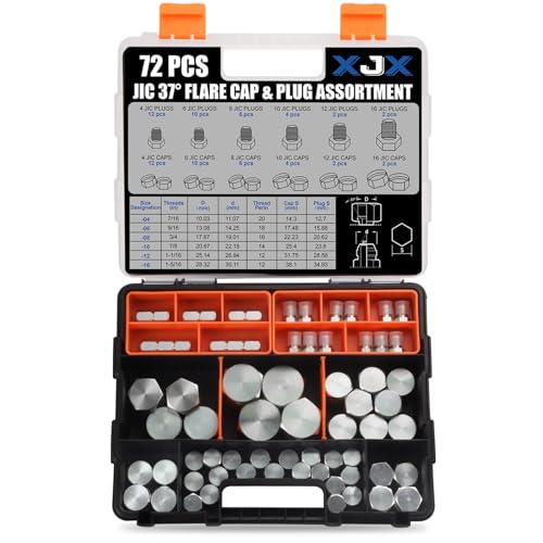 Image of XJX 72-Piece JIC 37° Cap and Plug Kit, Hydraulic Hose Caps and Plugs Kit 45# Steel Pipe Fitting Set with Precision Threads