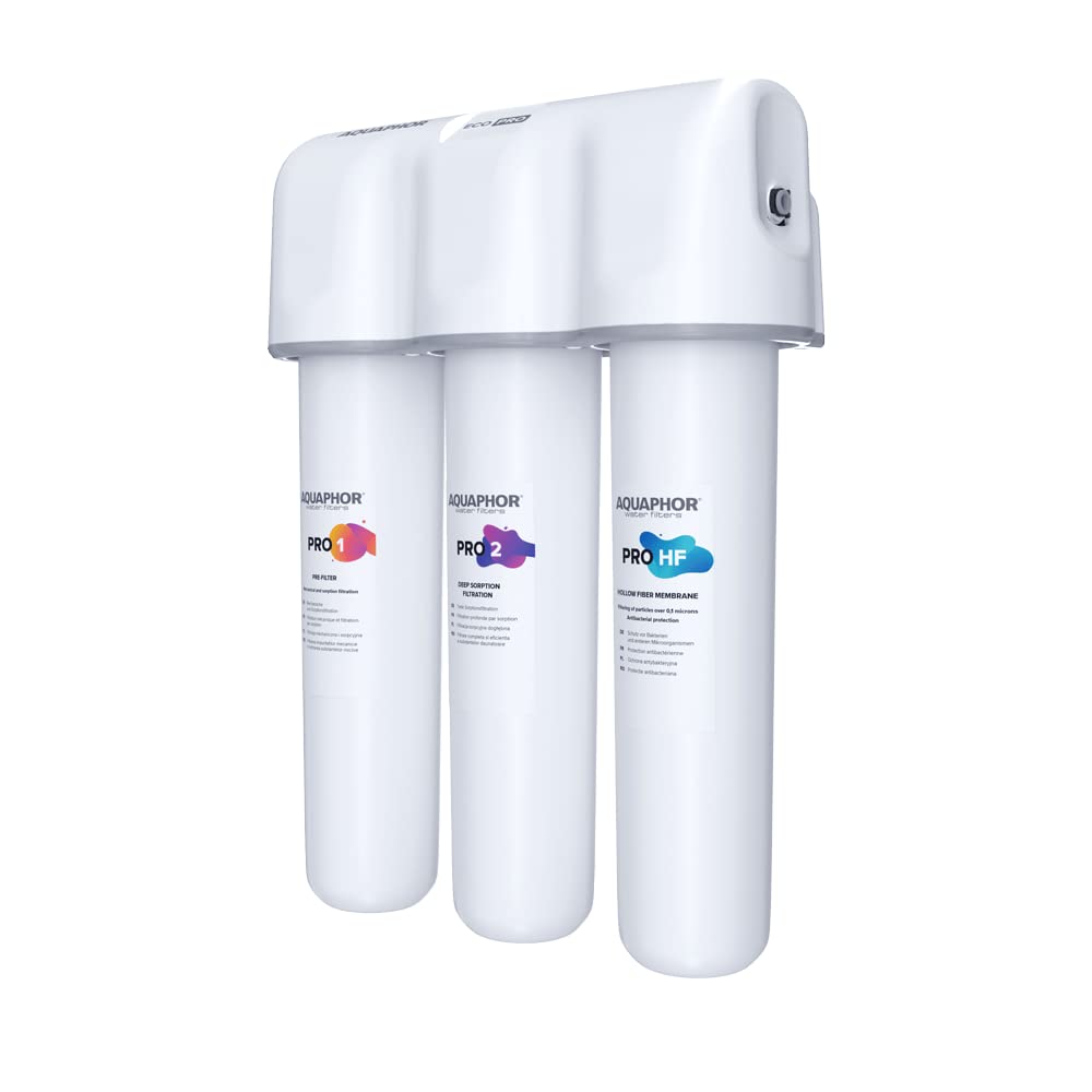 Sistema de filtro de agua potable Aquaphor ECO PRO H TRIO con grifo de 1 vía, suavizador de agua con bloqueo de gérmenes y ultrafiltración de hasta 0,1 micras